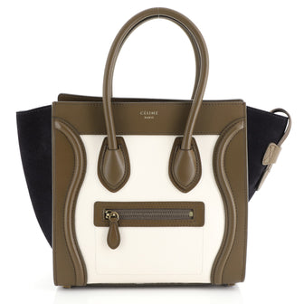 Celine Tricolor Luggage Handbag Leather Micro White 442951