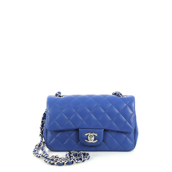 Chanel Classic Single Flap Bag Quilted Lambskin Mini Blue 442971