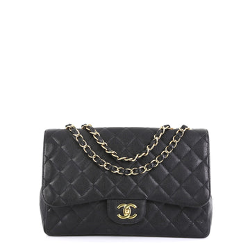 Chanel Vintage Classic Single Flap Bag Quilted Caviar Jumbo Black 443001