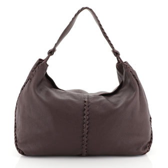 Bottega Veneta Barolo Hobo Leather with Intrecciato Detail Large Purple 443003