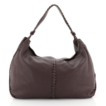 Bottega Veneta Barolo Hobo Leather with Intrecciato Detail Large Purple 443003