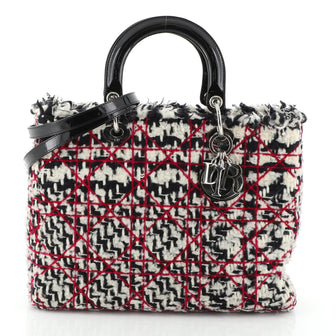Christian Dior Lady Dior Handbag Cannage Quilt Tweed with Patent Large