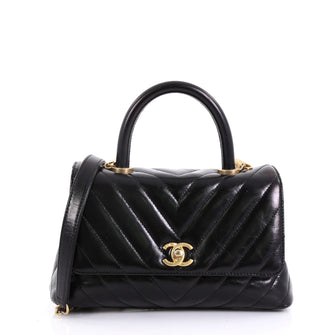 Chanel Coco Top Handle Bag Chevron Calfskin Mini Black 4430423