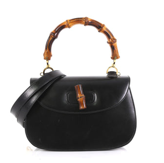 Gucci Vintage Bamboo Convertible Top Handle Bag Leather Medium Black 4430426