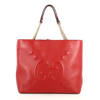 Gucci Apollo Tote GucciGhost Embossed Leather Large Red 443046