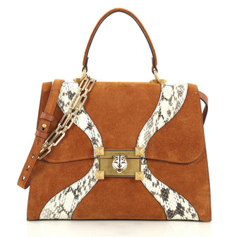 Gucci Osiride Top Handle Bag Suede with Snakeskin Medium Brown 443111