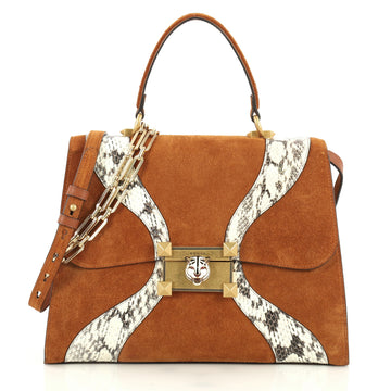 Gucci Osiride Top Handle Bag Suede with Snakeskin Medium Brown 443111