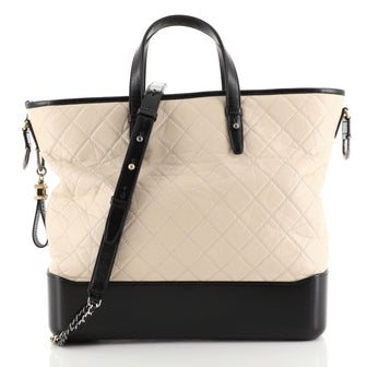Chanel Beige/Black Calfskin Leather Large Gabrielle Shopping Tote