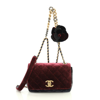 Chanel Private Affair Camellia Flap Bag Quilted Velvet Small Multi col...