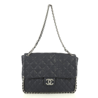 Chanel Chain Around Flap Bag Quilted Leather Maxi Blue 4432914