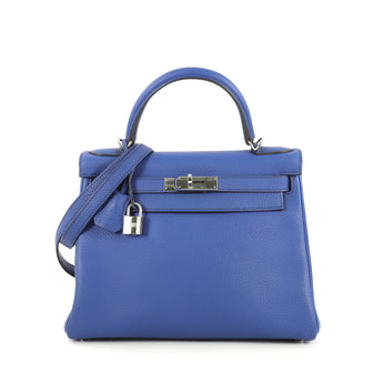Hermes Kelly Handbag Blue Clemence with Palladium Hardware 28 Blue 4432920