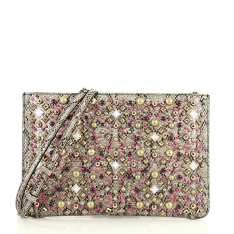 Christian Louboutin Loubiclutch Spiked Python Embossed Leather 