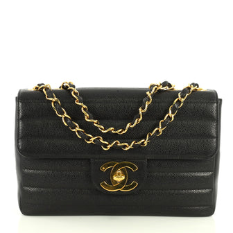 Chanel Classic Flap Bag Horizontal Quilted Caviar Jumbo Black 4432925