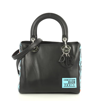 Christian Dior Lady Dior Handbag Leather with Printed Detail Medium Black 4432928