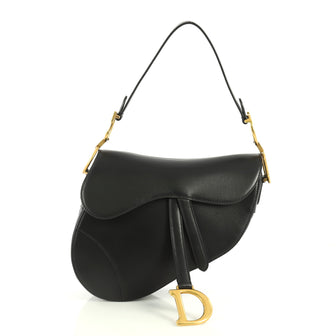 Christian Dior Saddle Handbag Leather Medium Black 443292