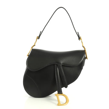 Christian Dior Saddle Handbag Leather Medium Black 443292
