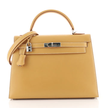 Hermes Kelly Handbag Brown Chamonix with Palladium Hardware 32 Brown 4433221