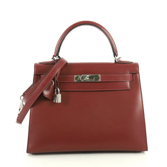 Hermes Kelly Handbag Red Box Calf with Palladium Hardware 28 Red 4433226
