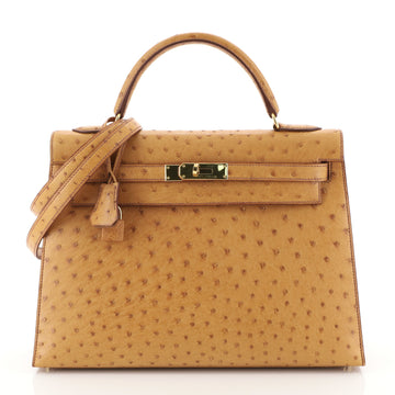 Hermes Kelly Handbag Brown Ostrich with Gold Hardware 32 Brown 4433228
