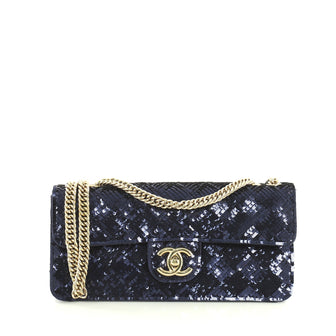 Chanel CC Flap Bag Sequins East West Blue 4433229