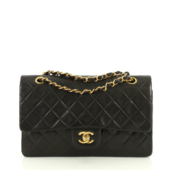 Chanel Vintage Classic Double Flap Bag Quilted Lambskin Medium Black 443324