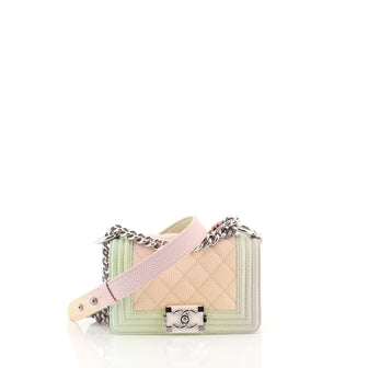 Chanel Rainbow Boy Flap Bag Quilted Painted Caviar Mini Green 443328