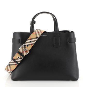 Burberry Banner NM Convertible Tote Leather with Vintage Check Canvas Medium Black 4435101