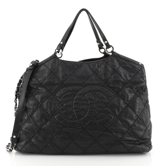 Chanel CC Sea Hit Tote Quilted Iridescent Calfskin Large Black 443521