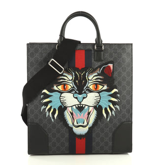 Gucci Angry Cat Convertible Web Tote GG Coated Canvas Tall Black 443592