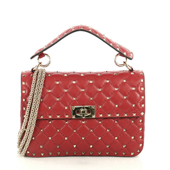 Valentino Rockstud Spike Flap Bag Quilted Leather Medium Red 443661