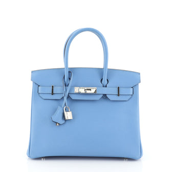 Hermes Birkin Handbag Blue Epsom with Palladium Hardware 30