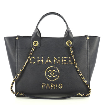 Chanel Deauville Tote Studded Caviar Small Blue 4438528
