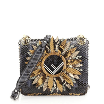 Fendi Kan I F Shoulder Bag Embellished Python Small Blue 443853