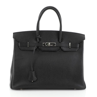 Hermes Birkin Handbag Black Chevre de Coromandel with Palladium Hardware 35 Black 4438546