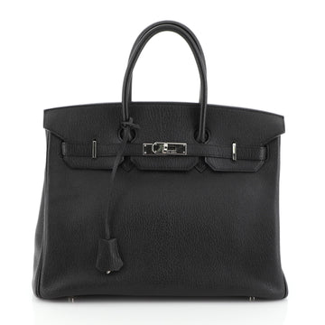 Hermes Birkin Handbag Black Chevre de Coromandel with Palladium Hardware 35 Black 4438546