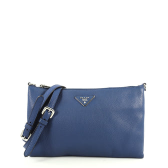 Prada Flat Zip Crossbody Bag Vitello Daino Mini Blue 4438552