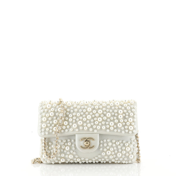 Paris-Dubai Pearly Flap Bag Pearl Embellished Leather Mini