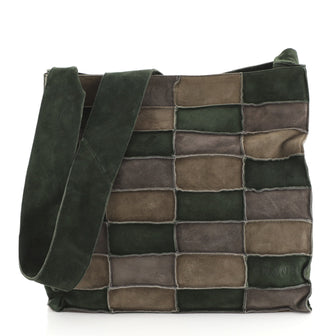 Chanel Shoulder Bag Suede Patchwork Medium Green 443855