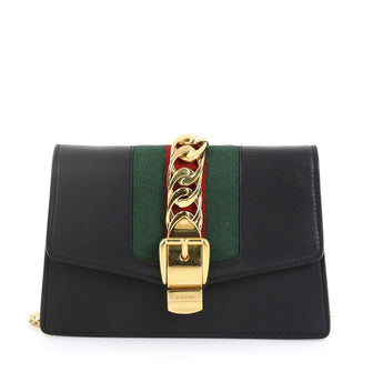 Gucci Sylvie Chain Shoulder Bag Leather Super Mini Black 443858