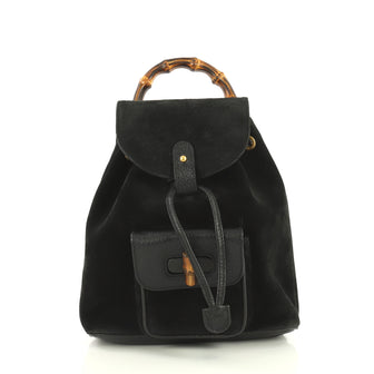Gucci Vintage Bamboo Backpack Suede Mini Black 4439413