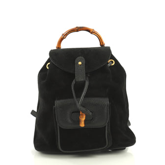 Gucci Vintage Bamboo Backpack Suede Mini Black 443944