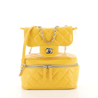 Chanel Zip Around Flap Bag Quilted Crumpled Calfskin and PVC Small Yel...