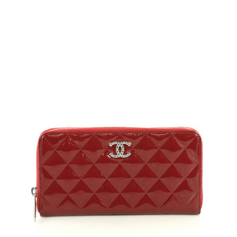 Chanel Brilliant Zip Around Wallet Quilted Patent Long Red 4440031