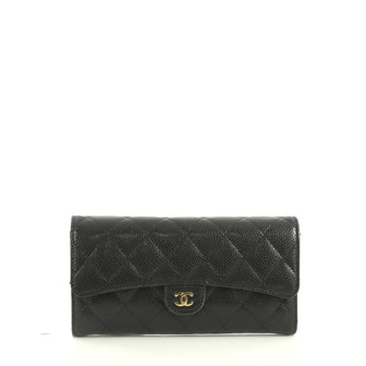 Chanel CC Gusset Classic Flap Wallet Quilted Caviar Long Black 4440032