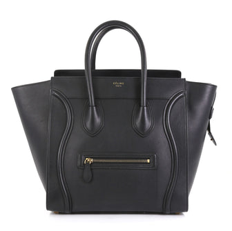 Celine Luggage Handbag Smooth Leather Mini Black 444081