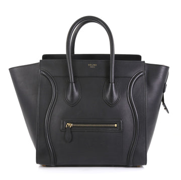 Celine Luggage Handbag Smooth Leather Mini Black 444081