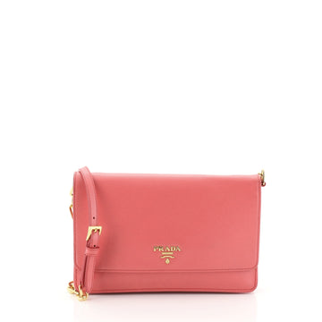 Prada Chain Wallet Crossbody Saffiano Leather Pink 444122