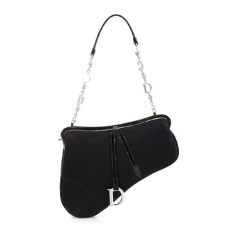 Christian Dior Vintage Saddle Frame Clutch Satin Mini Black 444133