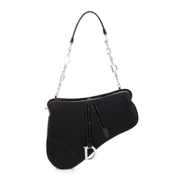 Christian Dior Vintage Saddle Frame Clutch Satin Mini Black 444133