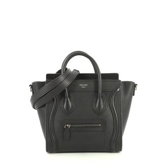 Celine Luggage Handbag Grainy Leather Nano Black 444452